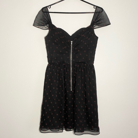 The Kooples Black and Red Sweetheart Neckline Mini Party Dress Size Small - Picture 2 of 11